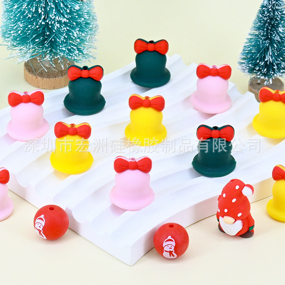 Wholesale 10pcs/ pack Christmas bell food grade silicone baby teether DIY loose beads